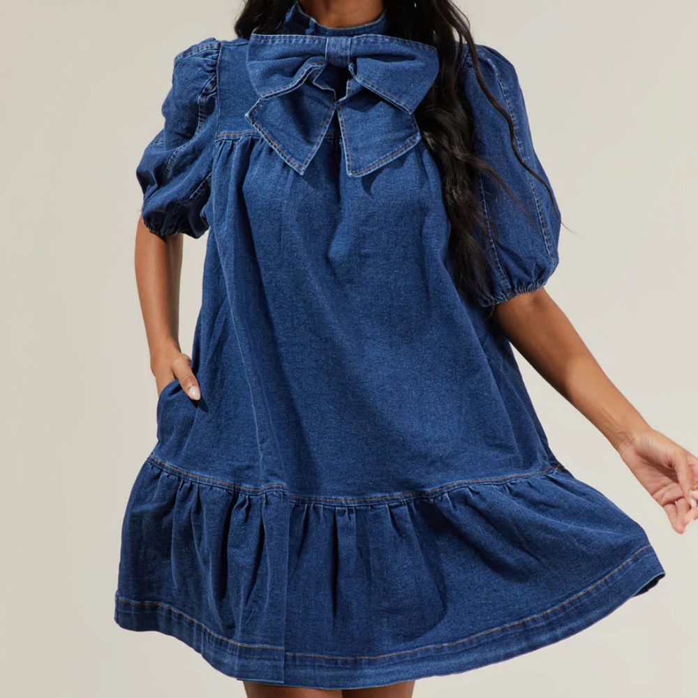 DENIM BOW DRESS